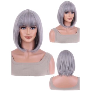 Synthetic Wig Short Platinum Blonde Ombre Wavy Wig Dark Root