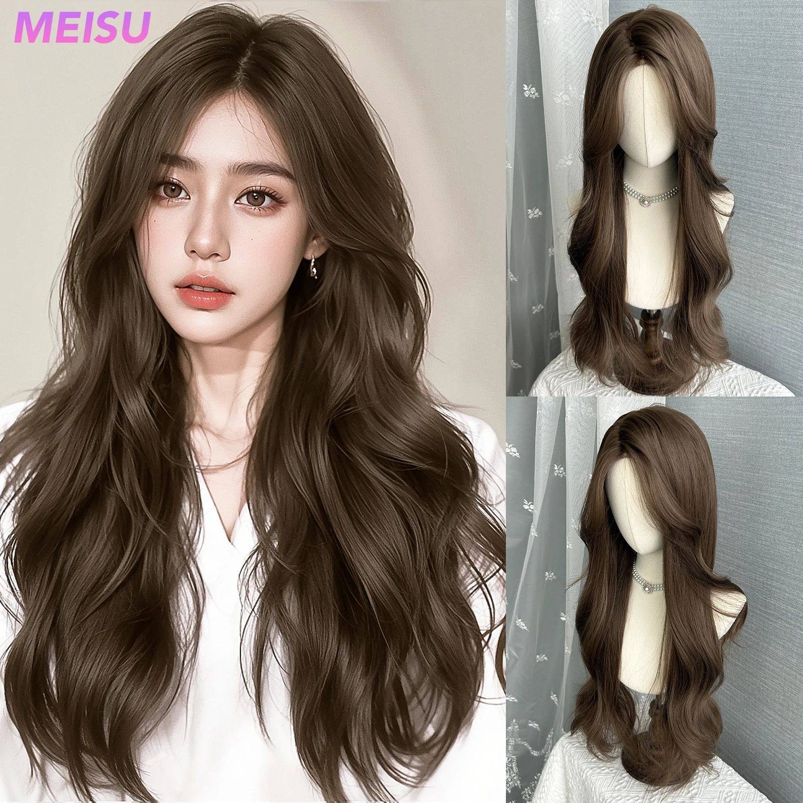 MEISU 26 Inch Lace Front Wigs Curly Wave Fiber Synthetic Wig