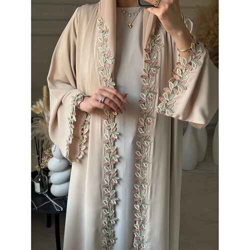 Dubai Elegant Beige Abay for Muslim Women - Intricately Craf
