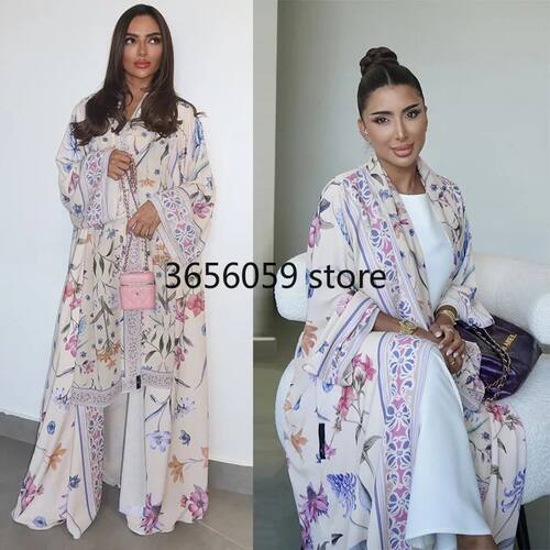Women Abay Flower Print Open Cardigan Scarf Party Dress Musl