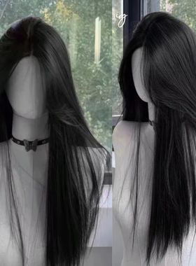 Black Wig for Women Long Straight Hair Headband Lace Front W