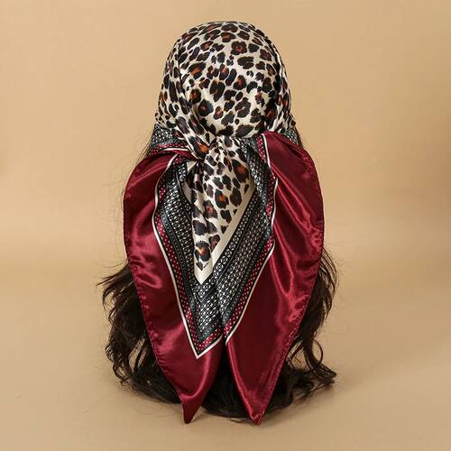 90cm Leopard Print Square Scarf Satin Silk Headband Bandana