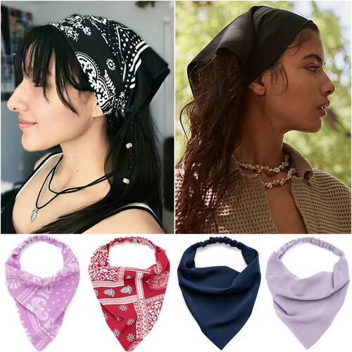 Summer Women Solid Color Head Scarf Vintage Triangle Bandana