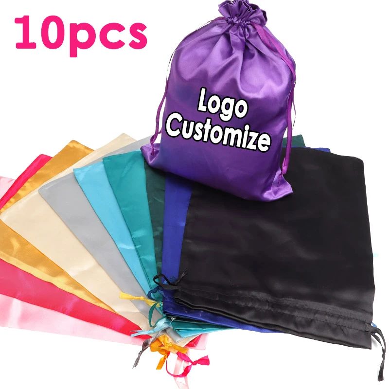 Wig Storage Bag 10Pcs Customize Label Satin Bags For Storing