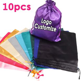 Wig Storage Bag 10Pcs Customize Label Satin Bags For Storing