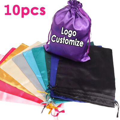 Wig Storage Bag 10Pcs Customize Label Satin Bags For Storing