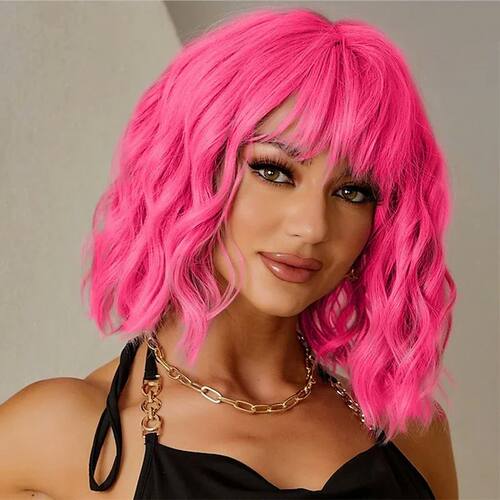 HAIRJOY Synthetic  Hair Women Pink BOB Wigs Short Curly  Hea