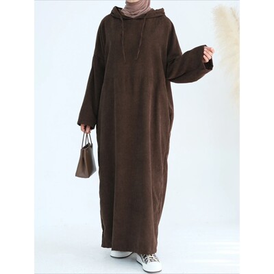 Warm Thick Hooded Jalabiya Casual Dress Ladies Winter Wear
