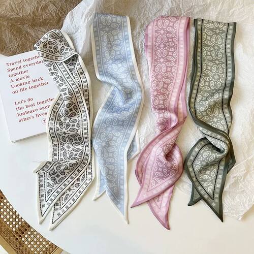 Cashew flower silk scarf, double-sided printed headband, ins