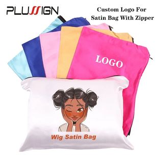 Custom Logo Satin Wig Bag With Zipper 25X35Cm Hair Bundles B