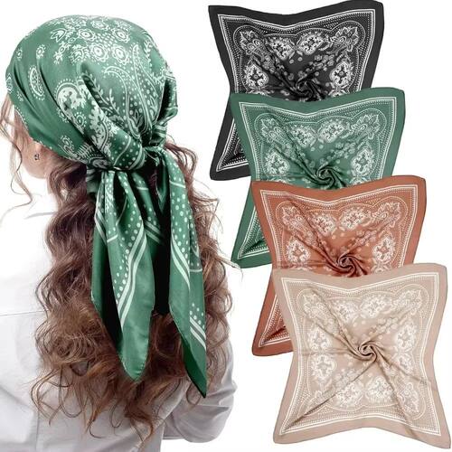 Luxury Brand Silk Square Paisley Scarf Women Satin Neck Hair
