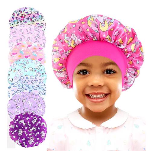 Cartoon Baby Kids Print Satin Bonnet Sleep Hat Cap for Curly