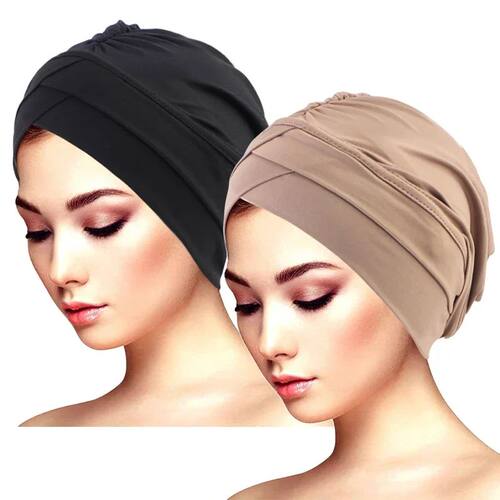 2PCS/LOT Classic Pleated Turban Hat Elegant Solid Color Head