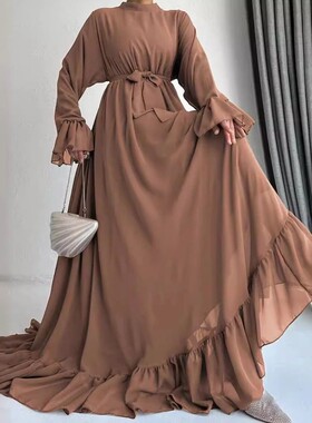 Morocco Dubai Style Jalabiya Abay Women Dress with Sashes