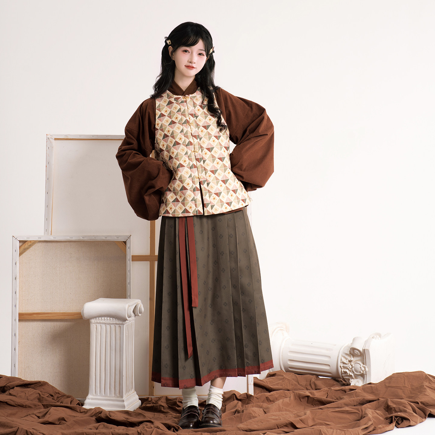 织春集原创【可可糖】明制汉服比甲琵琶袖松紧腰改良马面裙秋冬款,女装/女士精品,汉服套装,淘宝优惠券,粉丝福利购,淘宝优惠卷