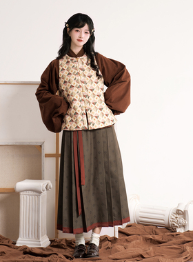 织春集原创【可可糖】明制汉服比甲琵琶袖松紧腰改良马面裙秋冬款