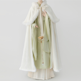 织春集原创汉服保暖日常明制披风斗篷加绒加厚新年风帽披袄汉元素