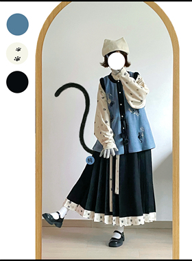 织春集原创【猫咪】明制汉女服圆领比甲刺绣加绒改良马面裙日常冬