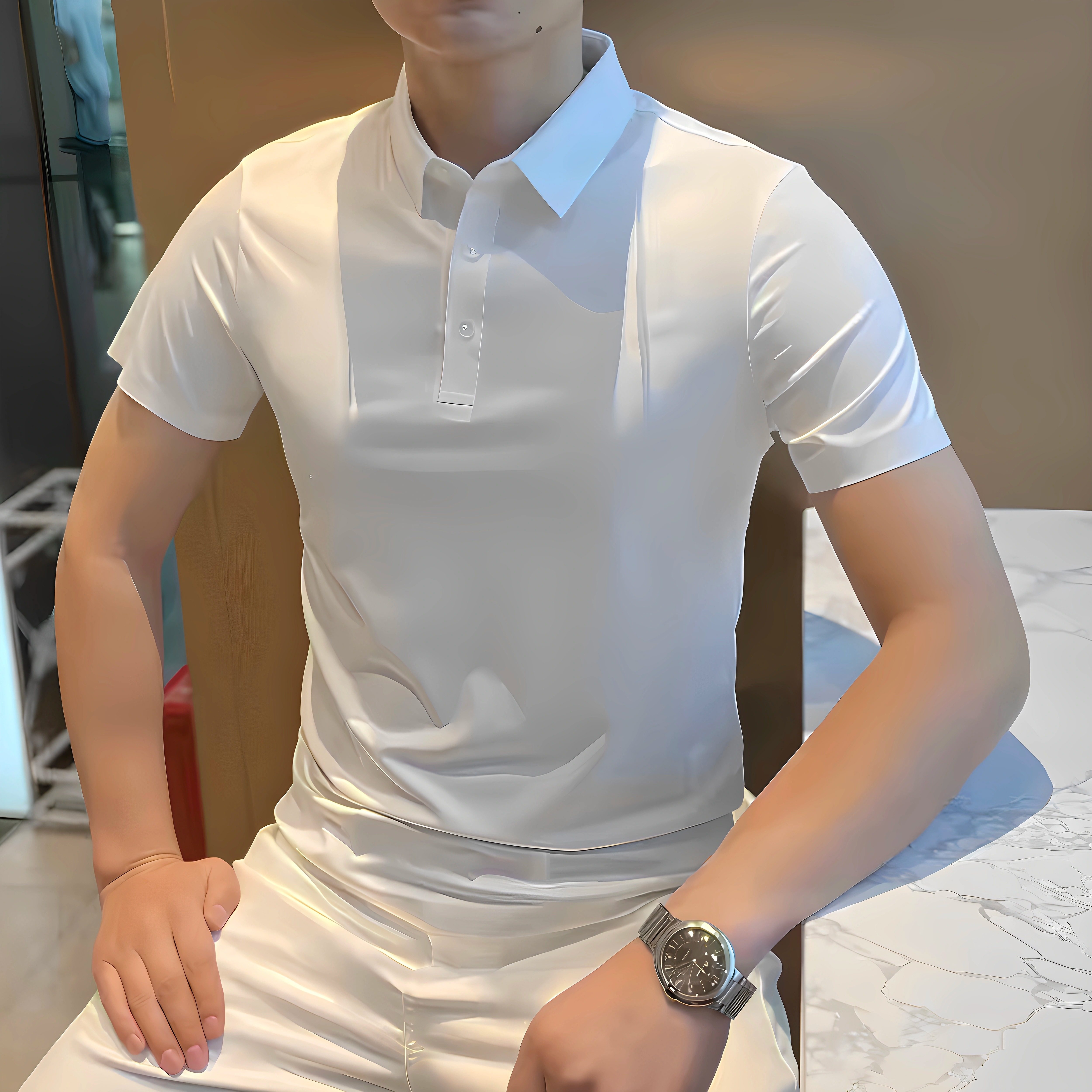 夏季男士修身免烫商务短袖POLO