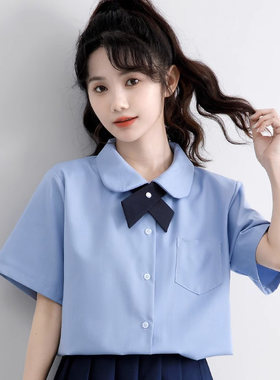 学院风蓝色衬衫女夏季日系
