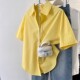 2026夏季 韩版 新款 显白港风时尚 宽松翻领上衣 短袖 多巴胺黄色衬衫