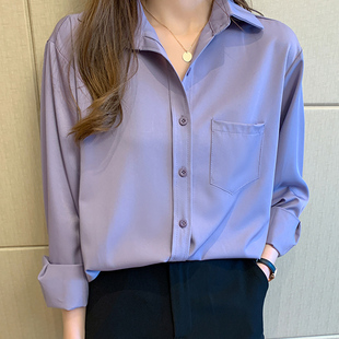 法式宽松长袖纯色衬衫女内搭2026新款早春秋装外套衬衣小个子上衣