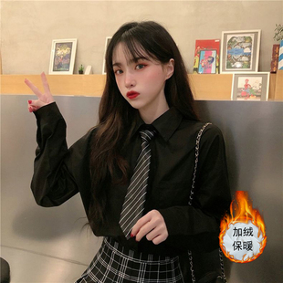 学院风衬衫女日系加绒通勤新款白色内搭领带衬衣jk叠穿长袖上衣
