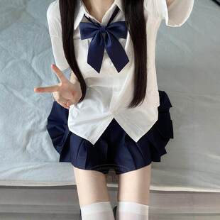 角襟百搭上衣学院风日系长袖 基础款 丸襟打底衬衣 白衬衫 Jk短袖