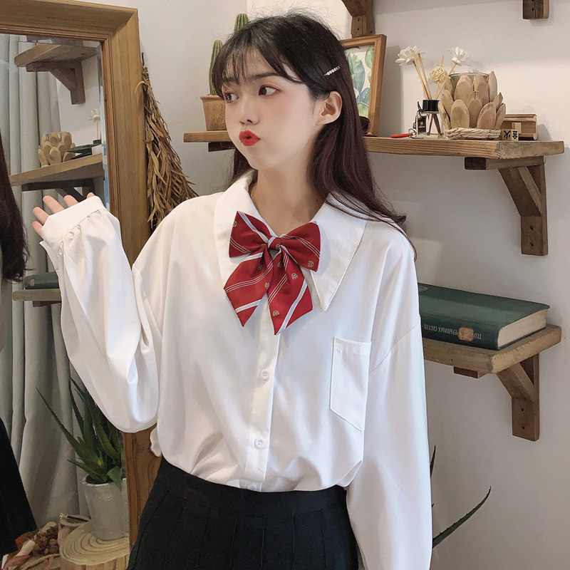 领结学院风白色衬衫女早春2026内搭打底衫长袖JK设计感小众上衣图片