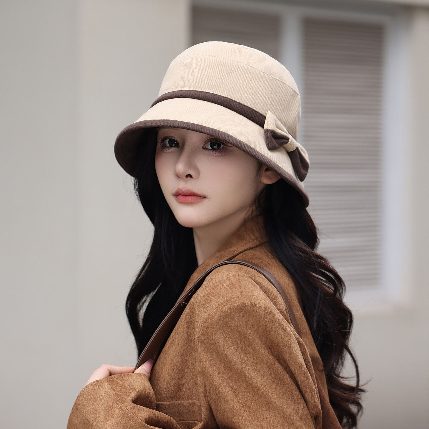 2025款渔夫帽女遮阳防晒秋冬季百搭蝴蝶结户外出行时尚盆帽显脸小