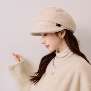 羊毛呢鸭舌帽子女2026秋冬款中年妈妈保暖时尚优雅防晒八角报童帽