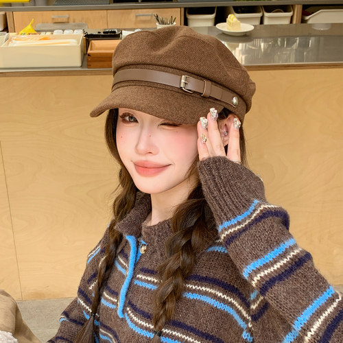 海军风短檐遮阳显脸小马术帽女