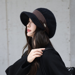 2025新款帽子女秋冬护耳加厚绒八角鸭舌帽大头围显脸小渔夫帽防晒