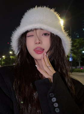 渔夫帽韩版女秋冬显脸小仿貂毛