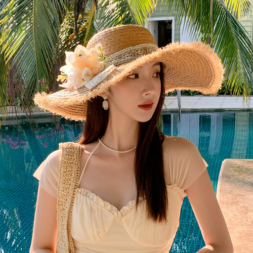 夏日海边防晒大檐沙滩渔夫帽女