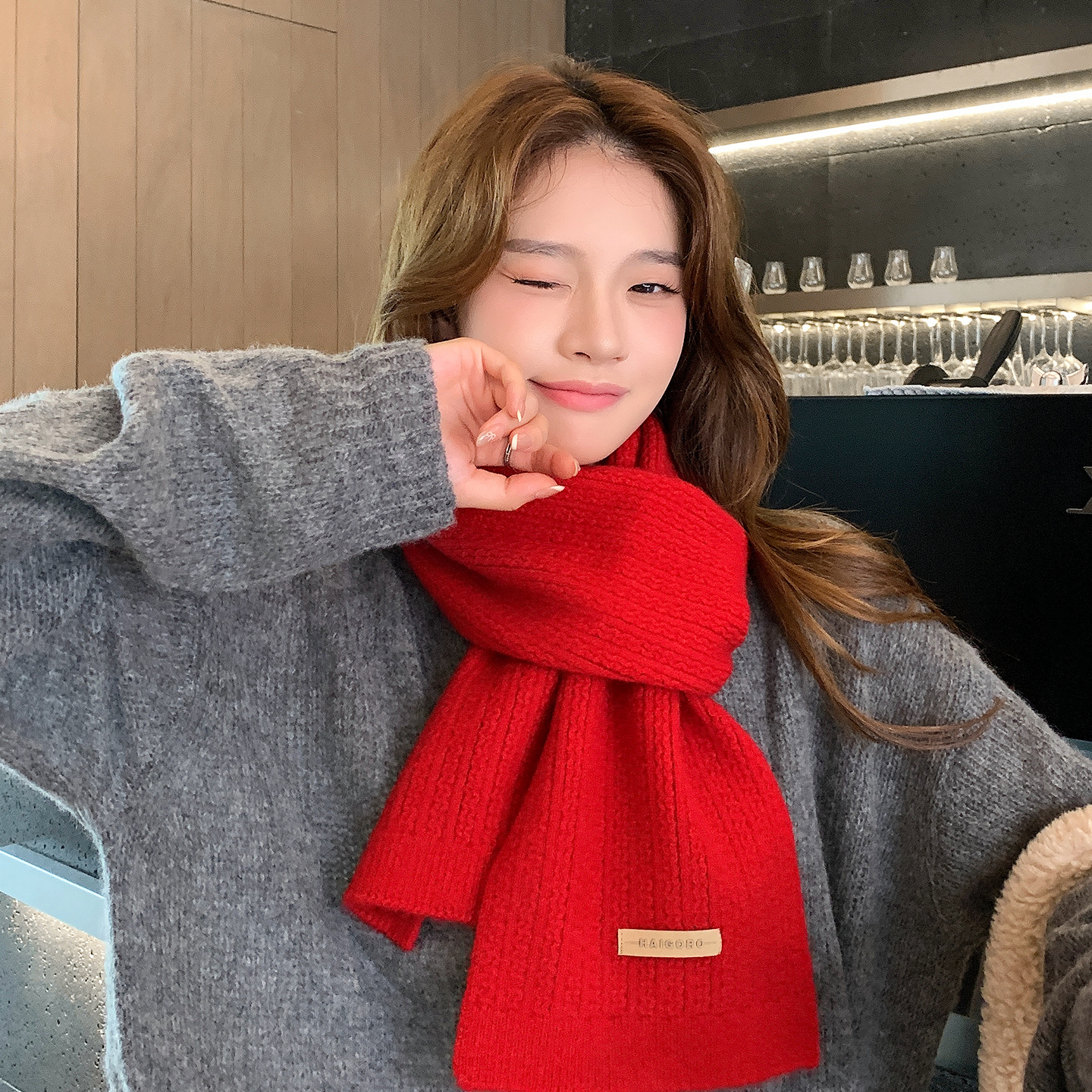 圣诞元旦红色保暖围巾本命年