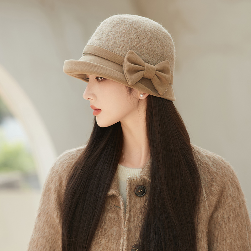 羊毛呢盆帽女2025秋冬季法式赫本风卷边礼帽优雅妈妈渔夫帽显脸小