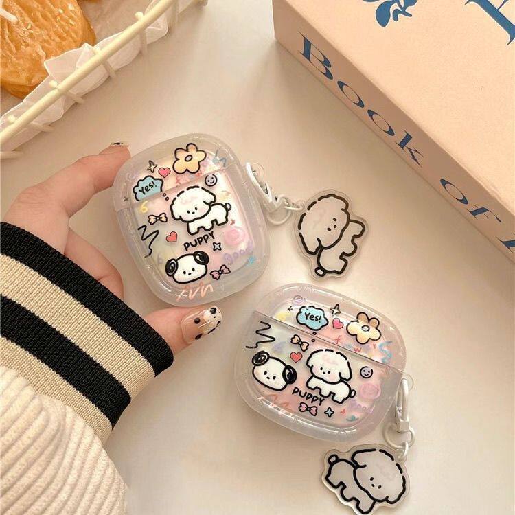 情侣款适用苹果airpods 4耳机壳Pro2可爱涂鸦小狗3代耳机保护套软壳