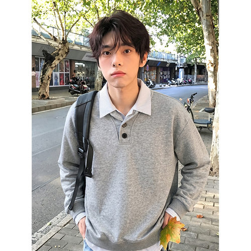 2026男士流行秋季新款380g华棉假两件卫衣男