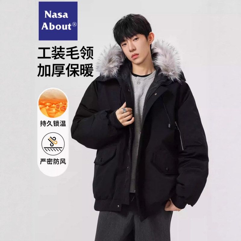 毛领工装棉服男士冬季2025新款加厚保暖派克服冬装棉衣外套