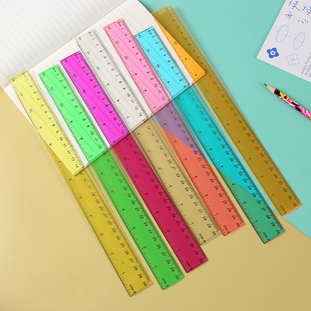 彩色塑料尺子30cm刻度尺可爱透明文具小学生数学画图直尺绘图工具
