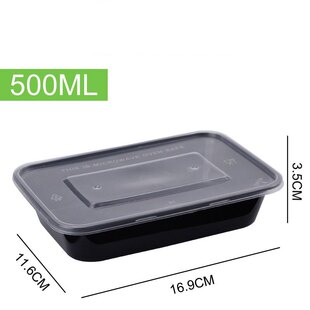 500/650/750毫升一次性长方餐盒 炒饭包子早点外卖打包盒黑 300套
