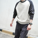 复古拼接插肩长袖 内搭撞色圆领套头打底衫 卫衣男士 情侣款 秋装 美式