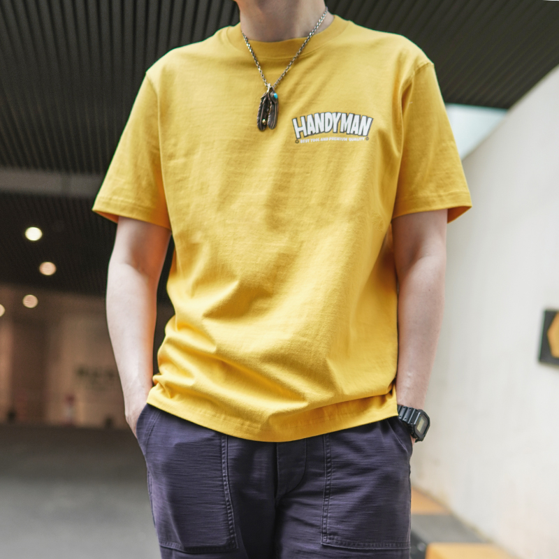 美式咔叽黄色重磅印花短袖