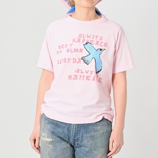 夏季 度假风透气上衣竹节棉T恤男女 新款 日系星空飞鸟字母印花短袖
