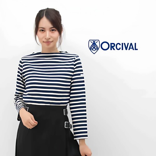 26日系ORCIVAL条纹一字领长袖女