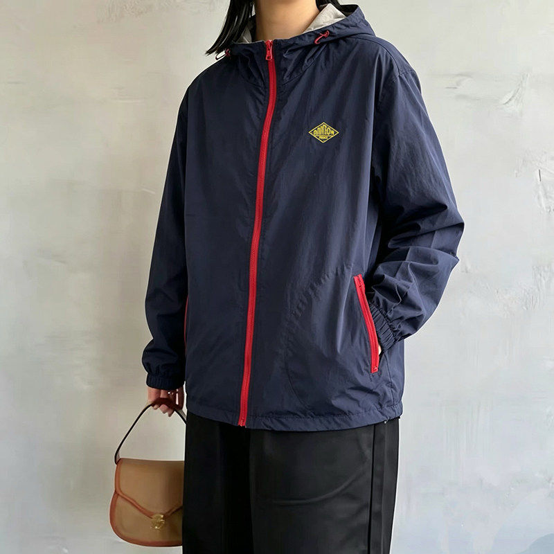 日系新款danton印花双面穿撞色拉链连帽外套空调服百搭休闲防晒衣