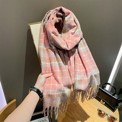 围巾圈圈纱格子保暖围脖女秋冬