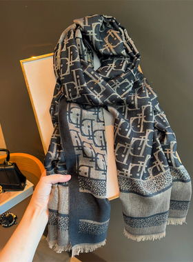 2025冬季新款双面仿羊绒围巾女字母D大牌空调房披肩高档保暖围脖