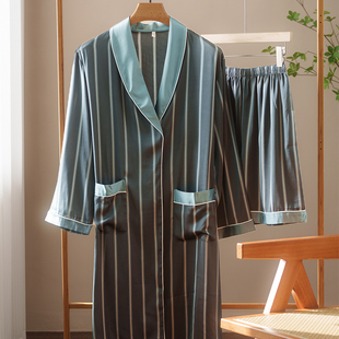 睡袍春夏长袖男款冰丝薄款睡衣浴衣家居服套装四季高级感浴袍丝绸